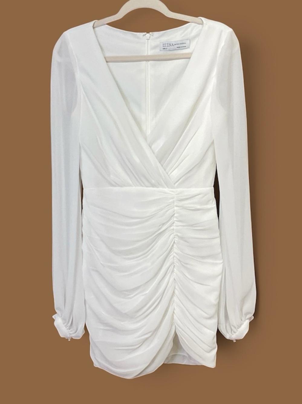 Mac Duggal IEENA White Chiffon Ruched Dress Women’s Sz 6